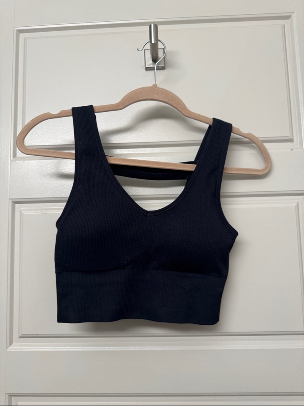 90 Degree By Reflex Black Ribbed V-Neck Sports Bralette